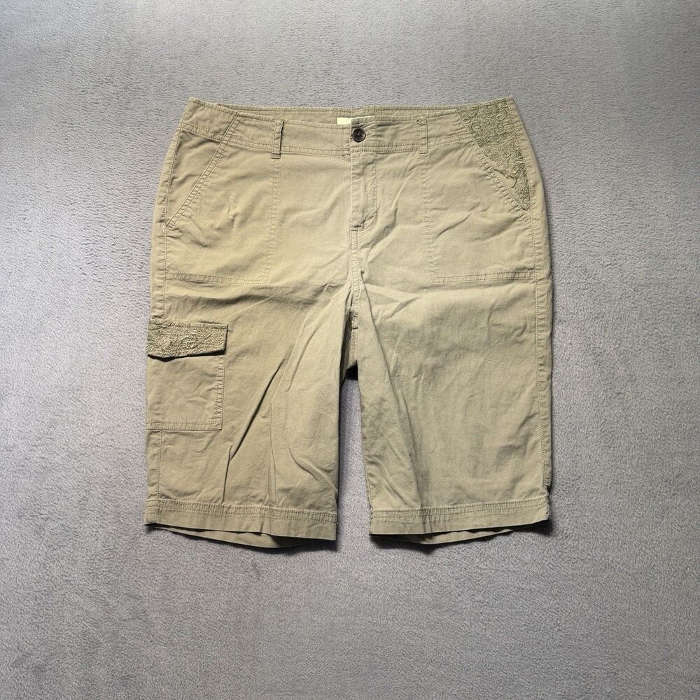 Caribbean Joe Women’s Size 10 Cargo Bermuda Shorts Green Stretch Embroidered